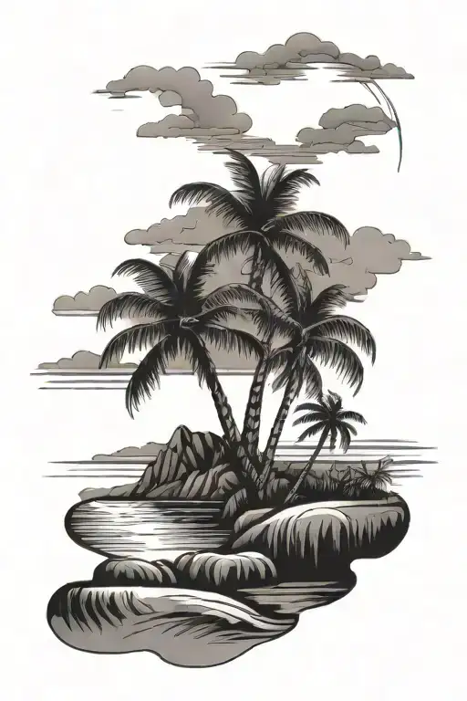 Palm Tree And River Flowing