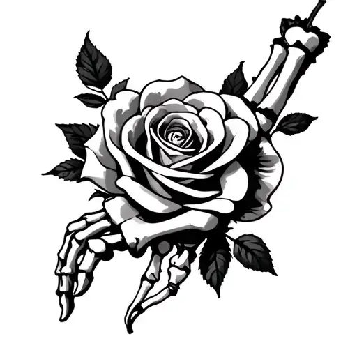 Skeleton Arm And Hand With A Rose Going Around It