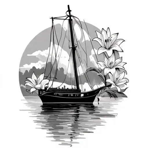 Sailboat With Lily Flowers