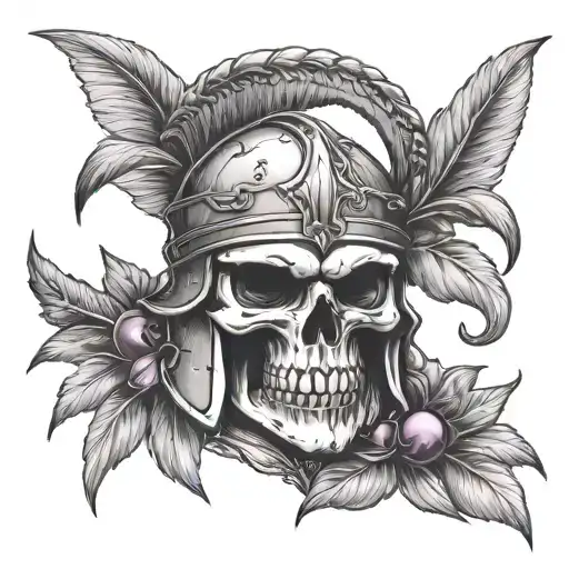 Skull Wearing Roman Warrior Helmet With Plum