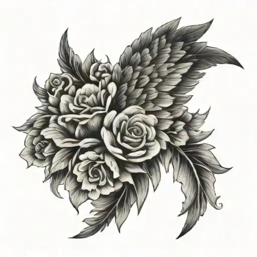 Half Angel Wing And Flowers
