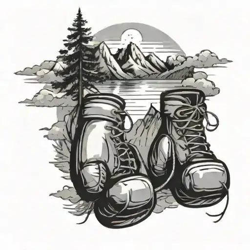 A Mountain Landscape With Boxing Gloves Hanging From The Peak