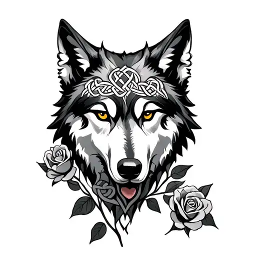 Celtic Wolf Roses Intertwined