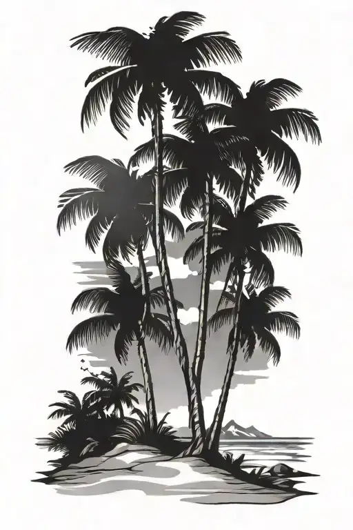 Beach Scene With Palm Trees