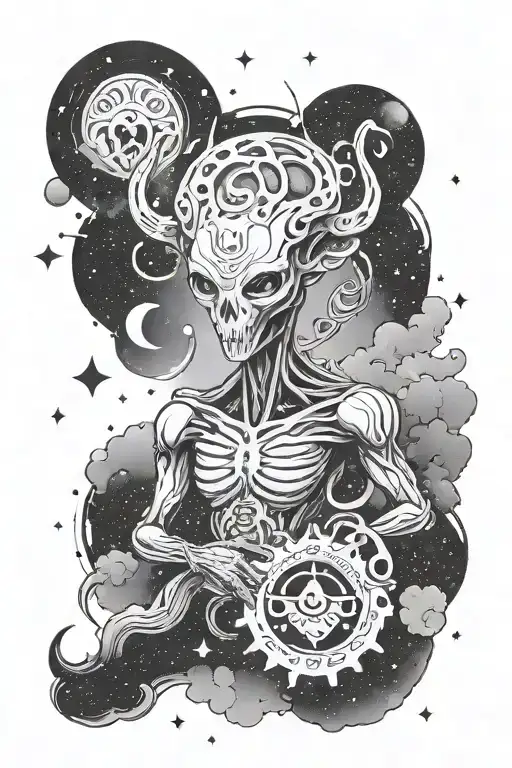 A Fusion Of Alien And Hakuma Symbol With A Cosmic Sky Theme