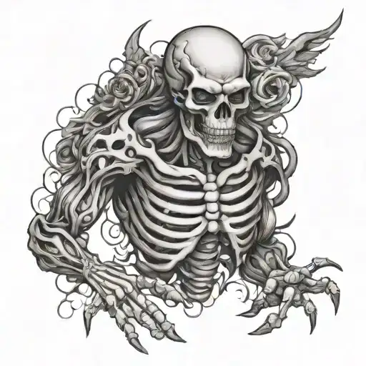 Chest Tattoo With Skeleton And Demon Hes Shake Hands