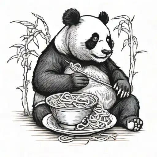 Sitting Panda Eating Noodles