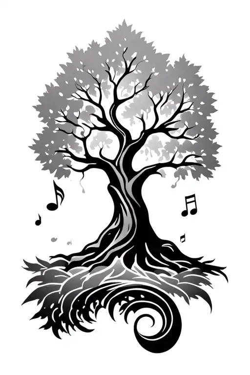 A Tree Of Life Design With Musical Elements Representing The Harmony Within Your Family