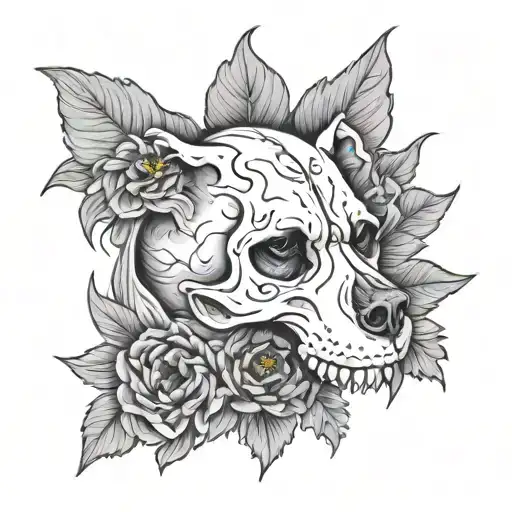Dog Skull And Marigold Flower