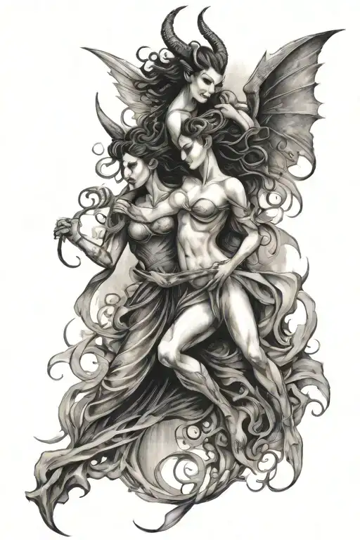 Demons And Angels Fighting Each Other Feminine And Gothic Style