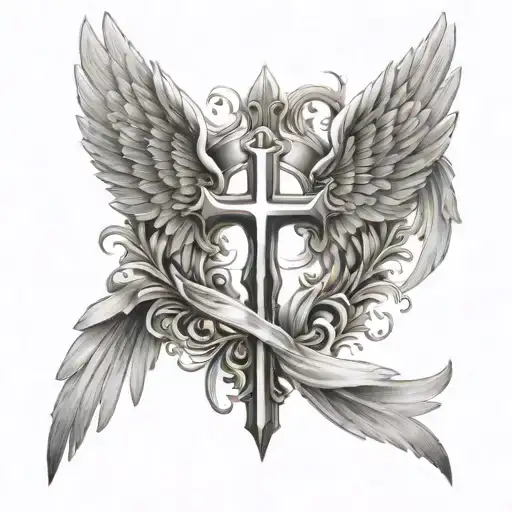 Angel Wings With Lorraine Cross In The Middle