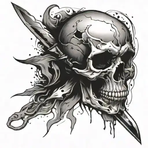 Skull With A Knife Inside Coming