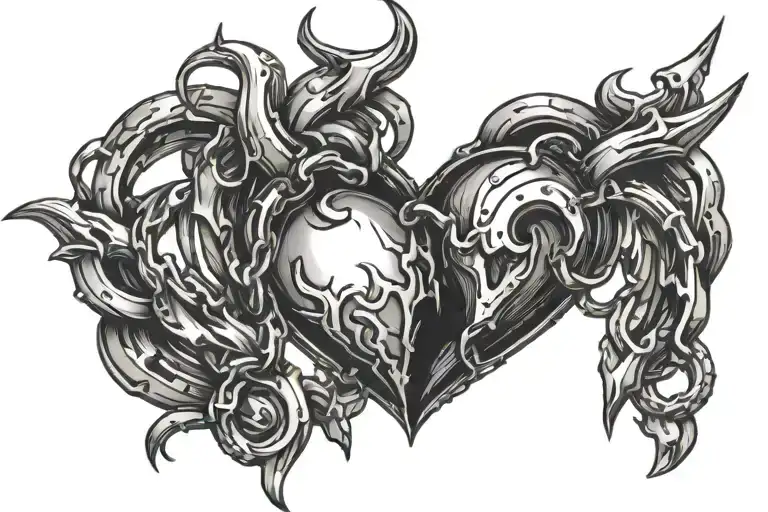 Heart In The Shape Of A Chain With Broken Parts With Devil Horns