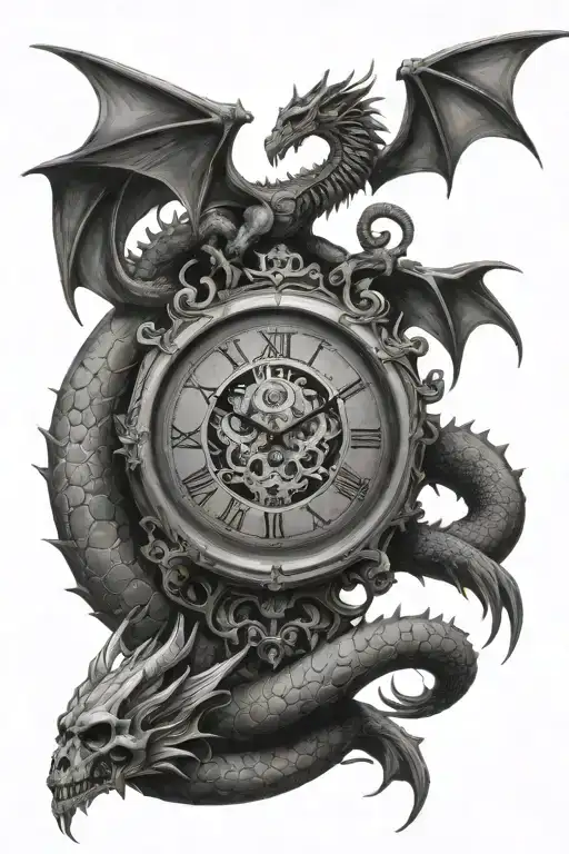 Clock And Skull And Dragon
