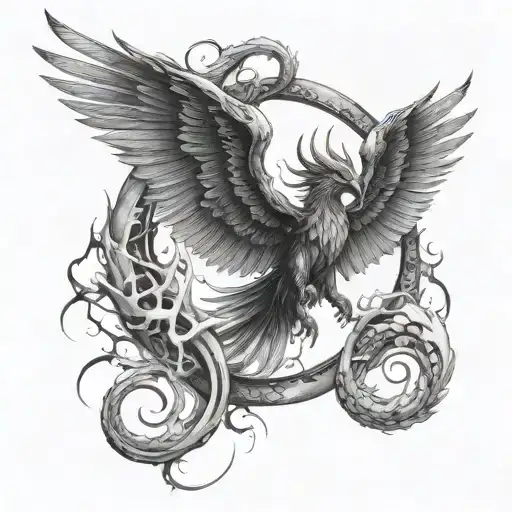 One Creature From Ouroboros And Phoenix Rising From The Ashes