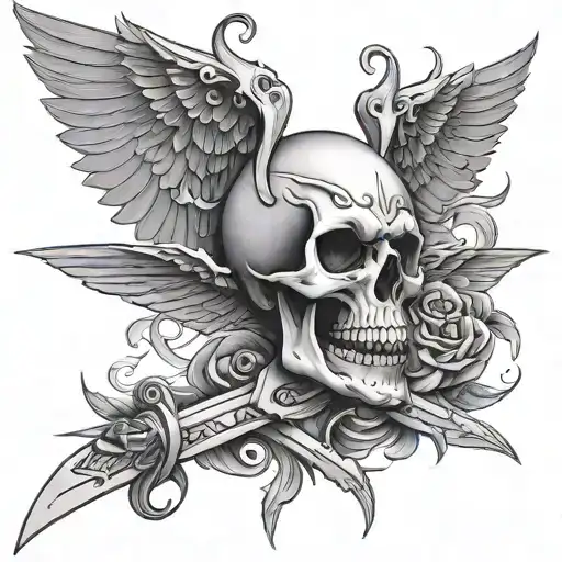 Skull Sword Wings Flying