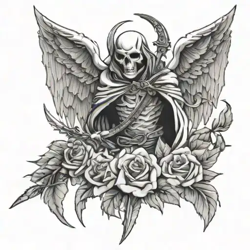 Reaper Sword Angel Wings Roses Intertwined