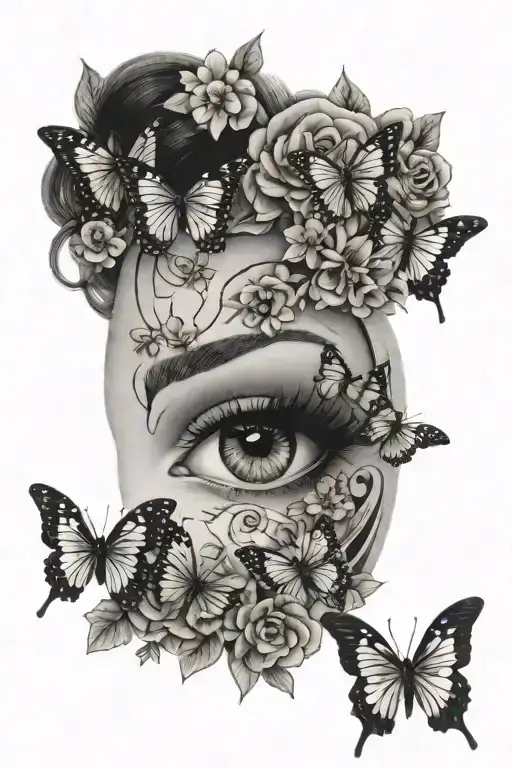 Mom Eye Surrounded By Butterflies And Flowers