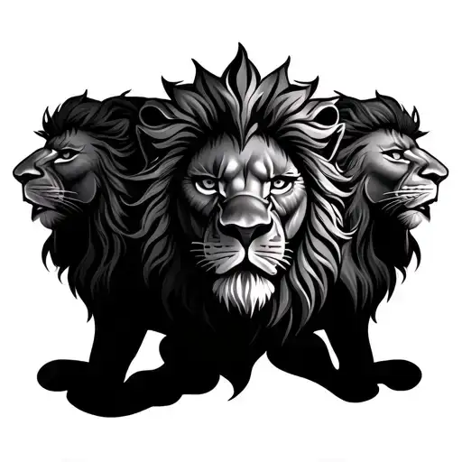 3 Brothers Same Unique 3 Headed Lion Tattoo Design