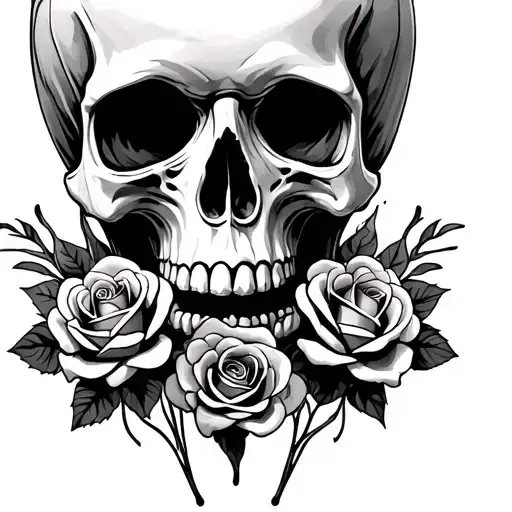Skull With Roses In The Mouth
