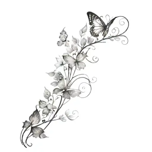 Butterflies Around A Creeping Vine Wrapped