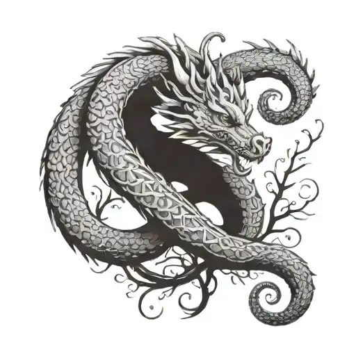 The Ouroboros Dragon Wraps Itself Around A Tree In The Form Of An Infinity Sign