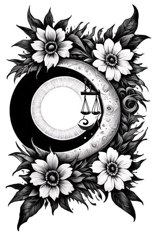Justice Medival Sun And Moon With Flowers