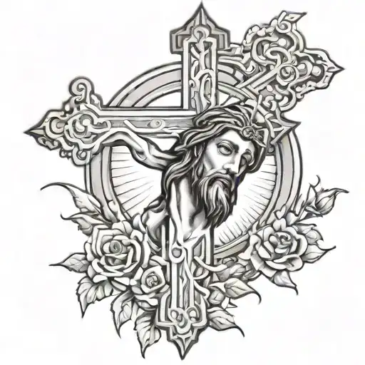 Cross Tattoo Design With Picture Of Christ And Picture For My Dad Mom And Brother