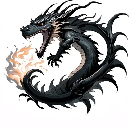 All Black Dragon Breathing Fire