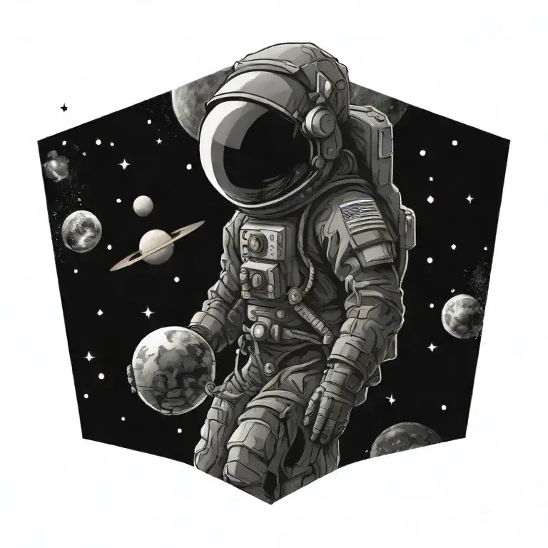 Astronaut In Space With Planets And Stars With Heaven In The Distance Blended