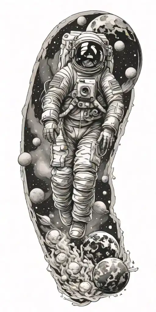 Astronaut In Space With Planets And Stars With Heaven In The Distance Blended