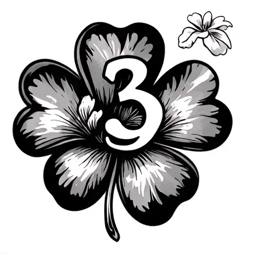 Dainty Four Leaf Clover With Hawaiian Flower And A The Number Three