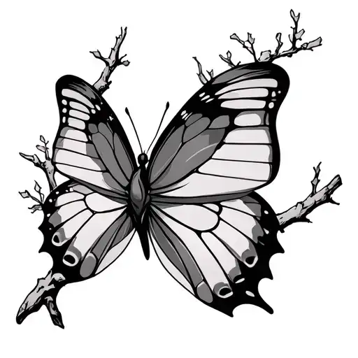 Butterfly With Birch Tree Branch