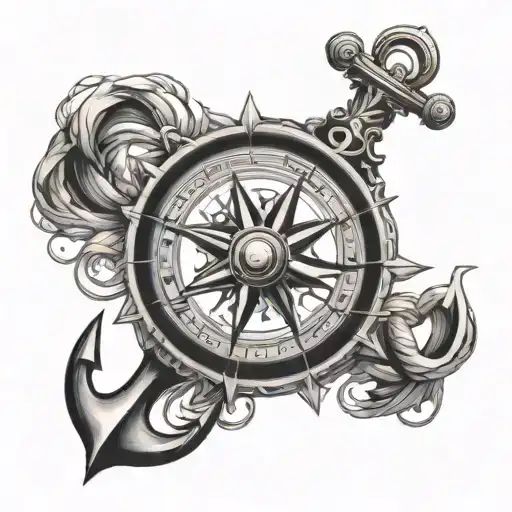 Anchor And Compass Rose Surrounded