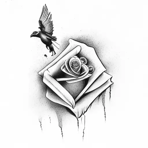 Crow Withered Rose In Beak