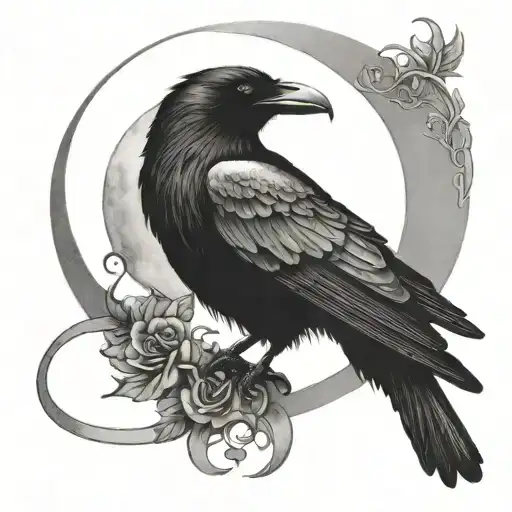 Black Raven And Crescent Moon