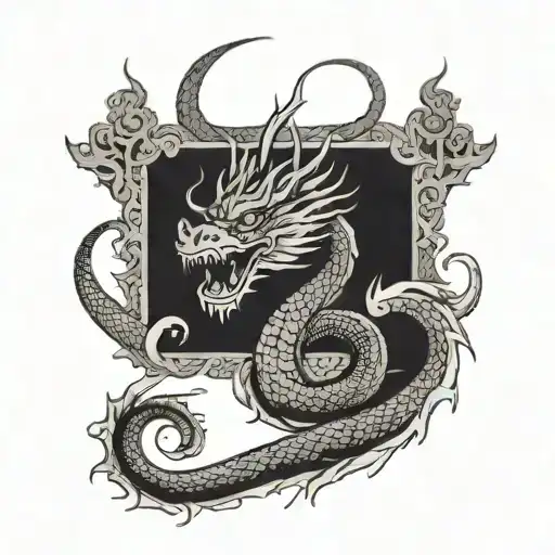 Chinese Dragon Illustration Design With Clean Bold Lines And Woodcut Style