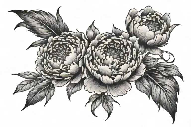 Small In The Shoulder Peony With Symbol Of Dead Person Watching Approximately 3 Flowers