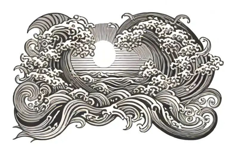 Multiple Waves Pattern Band With The Sun Rising Sun