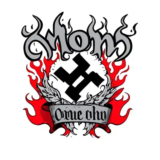 Mom Written Above A Swastikas With Flames And Hearts