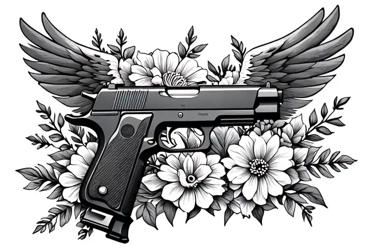 A Desert Eagle Pistol With Flowers Intertwined