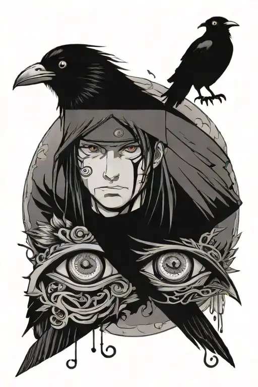 Itachi With Ravens And Sharingan Eyes