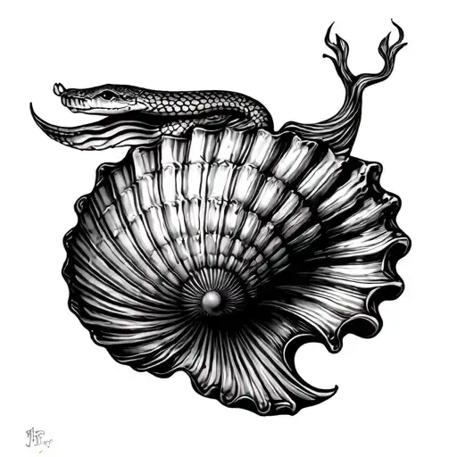 Make Me A Tattoo Of A Shell With A Mermind Tail And A Snake Coming Out