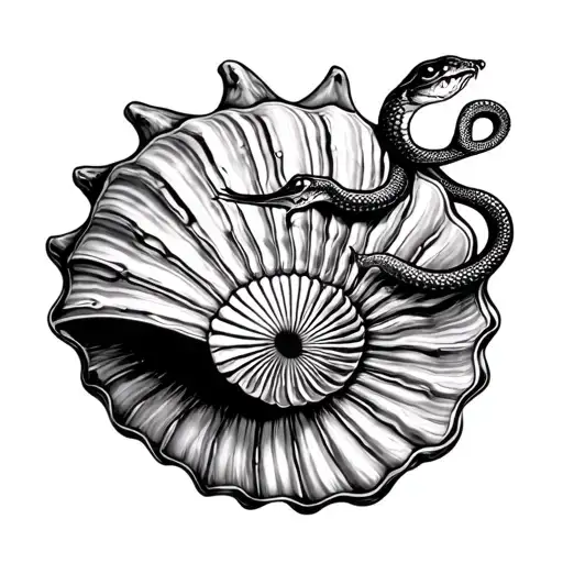 Make Me A Tattoo Of A Shell With A Mermind Tail And A Snake Coming Out