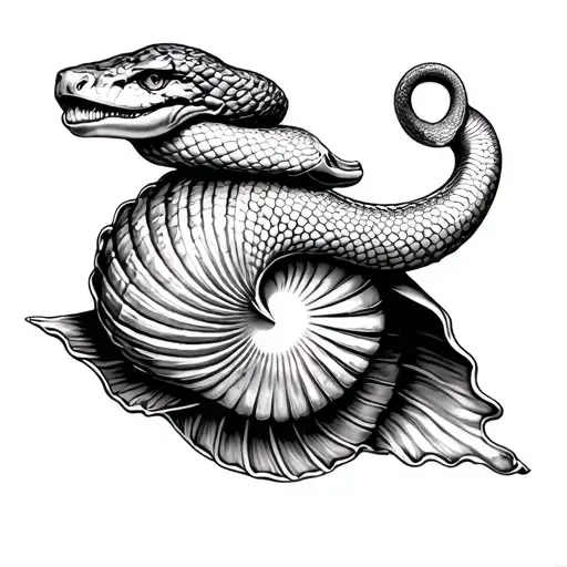 Make Me A Tattoo Of A Shell With A Mermind Tail And A Snake Coming Out
