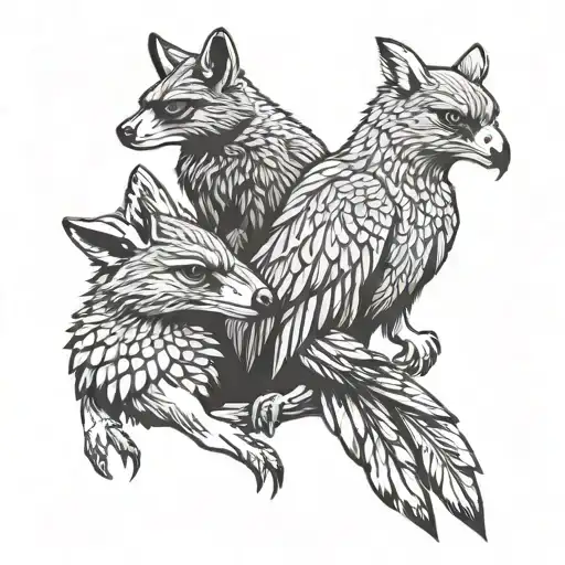 Kangaroo Racoon And Eagle Together