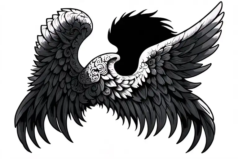 Angel Wings Polynesian Tatoo Mixture Black Gray