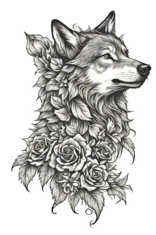 Wolf With Flowers