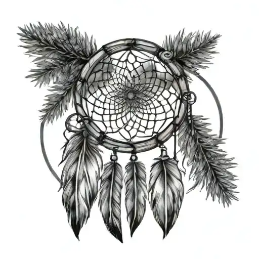 Douglas Fir Dreamcatcher With Names In Feathers Hanging