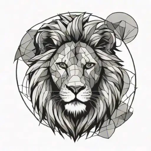 One Line Lion Face Geometrical Shapes
